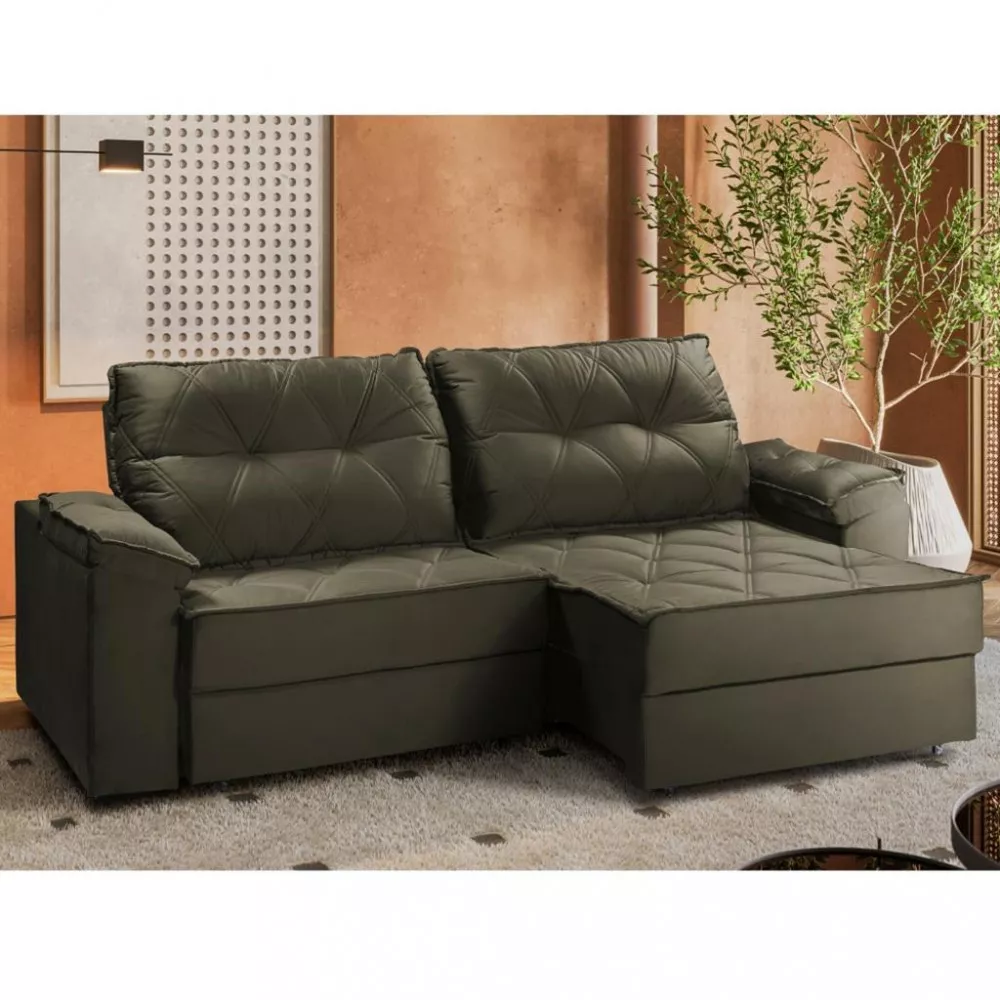 Sofá 4 Lugares Retrátil Reclinável 280cm Veludo Eduarda Takei