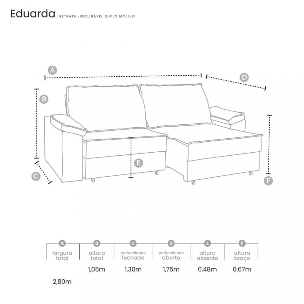 Sofá 4 Lugares Retrátil Reclinável 280cm Veludo Eduarda Takei