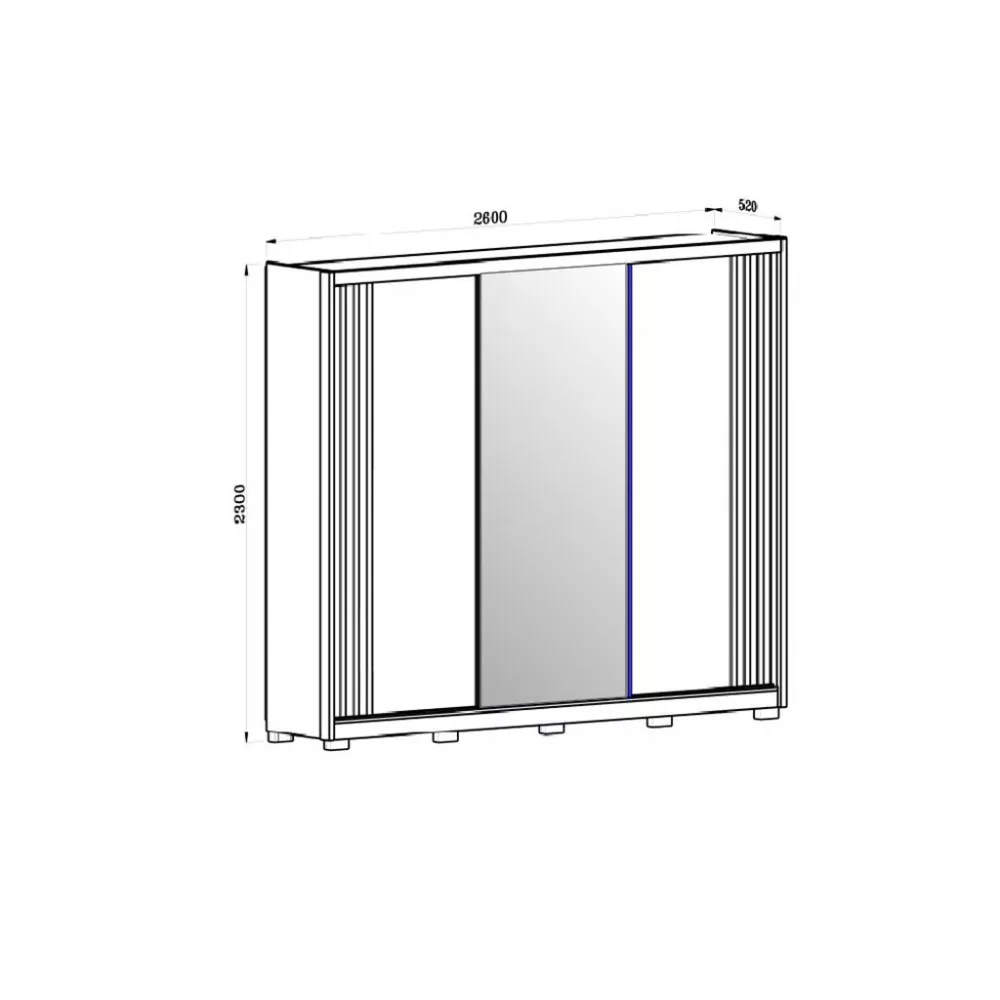 Guarda Roupa Casal Ripado com Espelho e Pés 3 Portas de Correr Arizona Moval