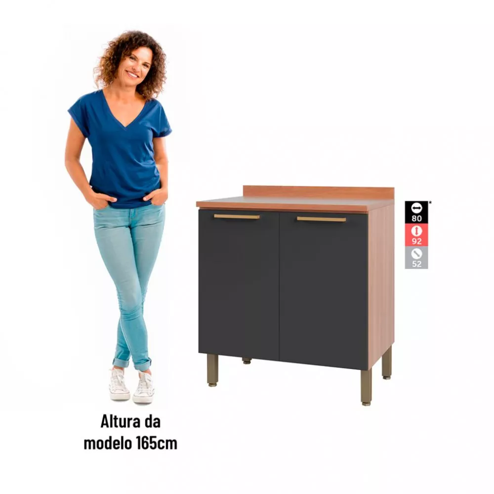 Balcão 2 Portas 80cm com Tampo Sálvia Telasul