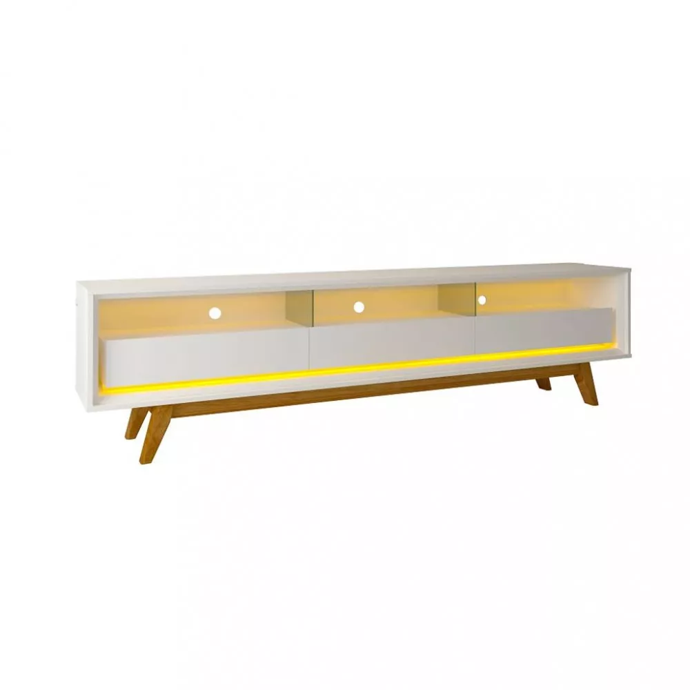 Rack para TV até 75 Polegadas com LED e Vidro 3 Gavetas com Pés Requinte 212 Gelius