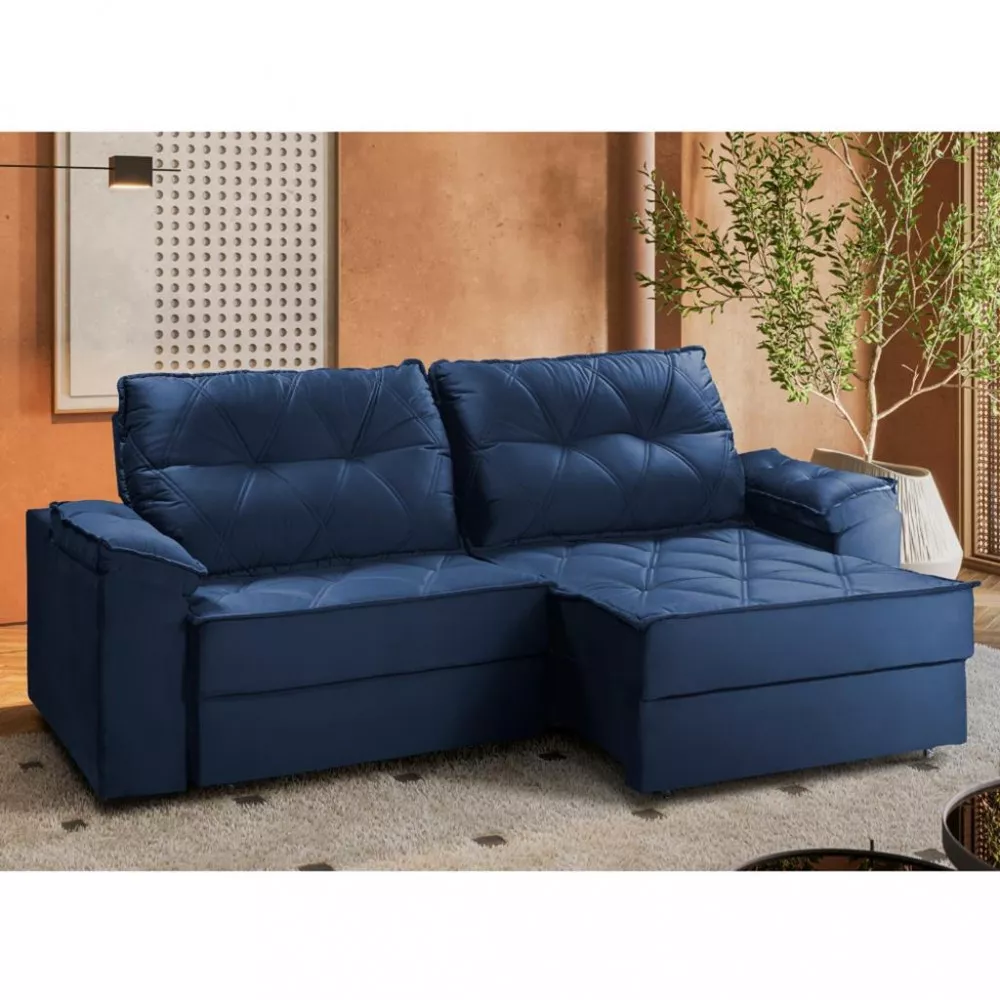 Sofá 4 Lugares Retrátil Reclinável 250cm Veludo Eduarda Takei