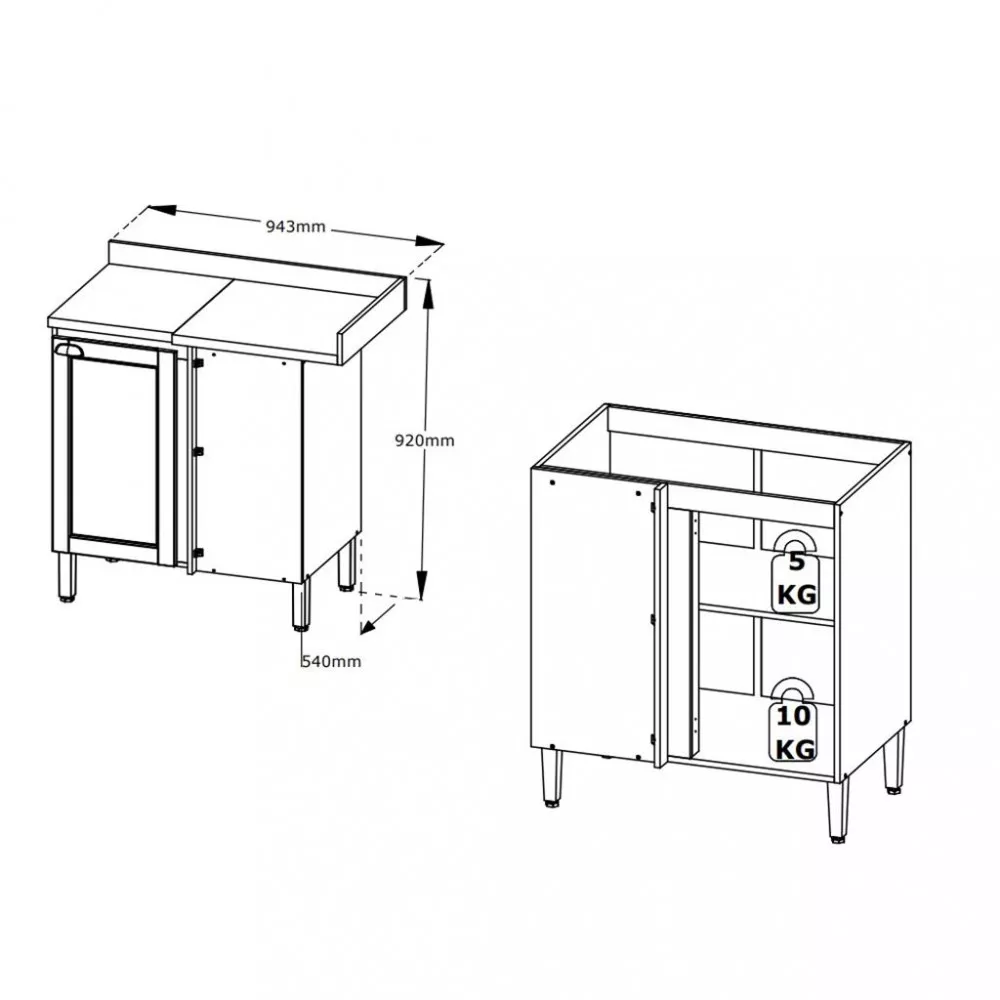 Balcão de Canto Reto 1 Porta com Tampo Royal THB