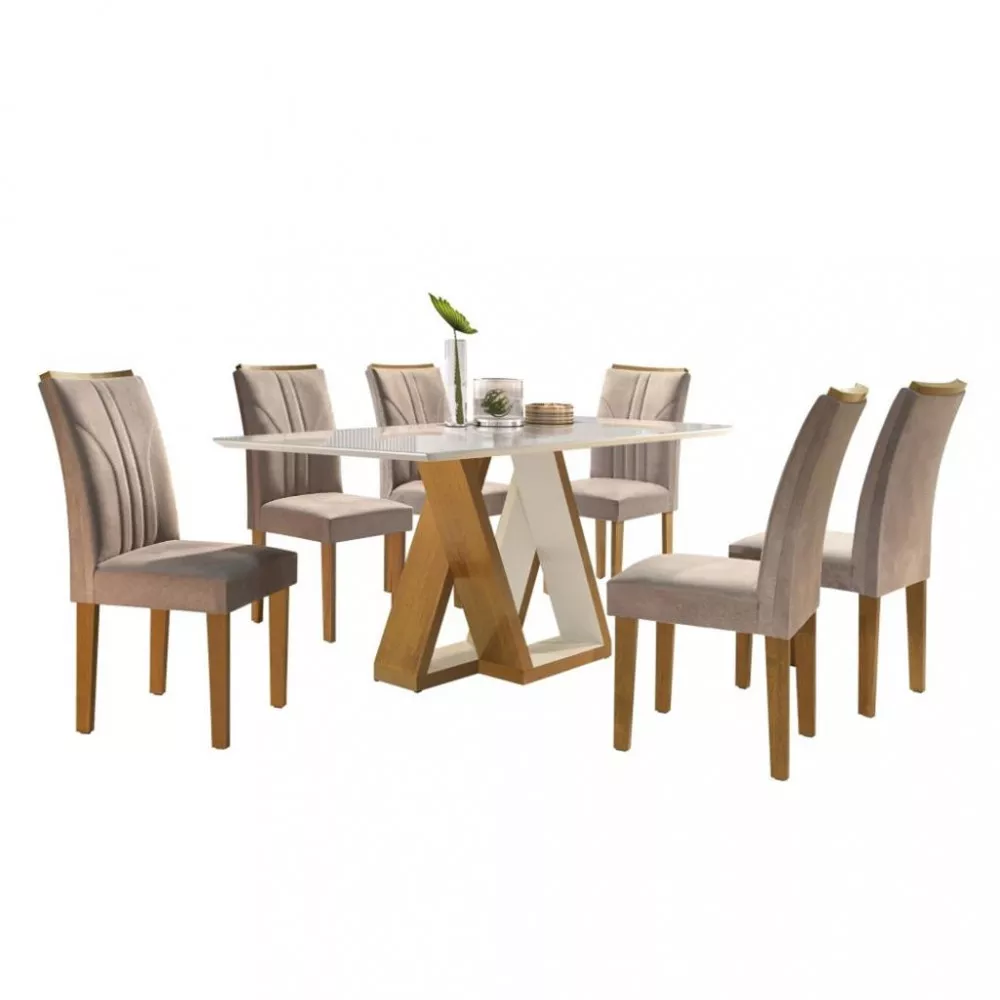 Conjunto Sala de Jantar Mesa 170cm 6 Cadeiras Laguna Cel Móveis