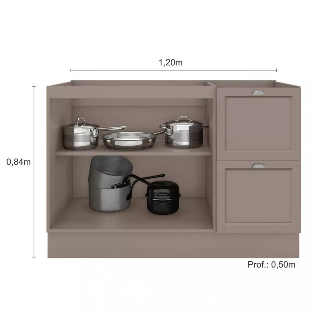 Balcão para Pia 2 Portas 2 Gavetas 120cm Unna Poliman