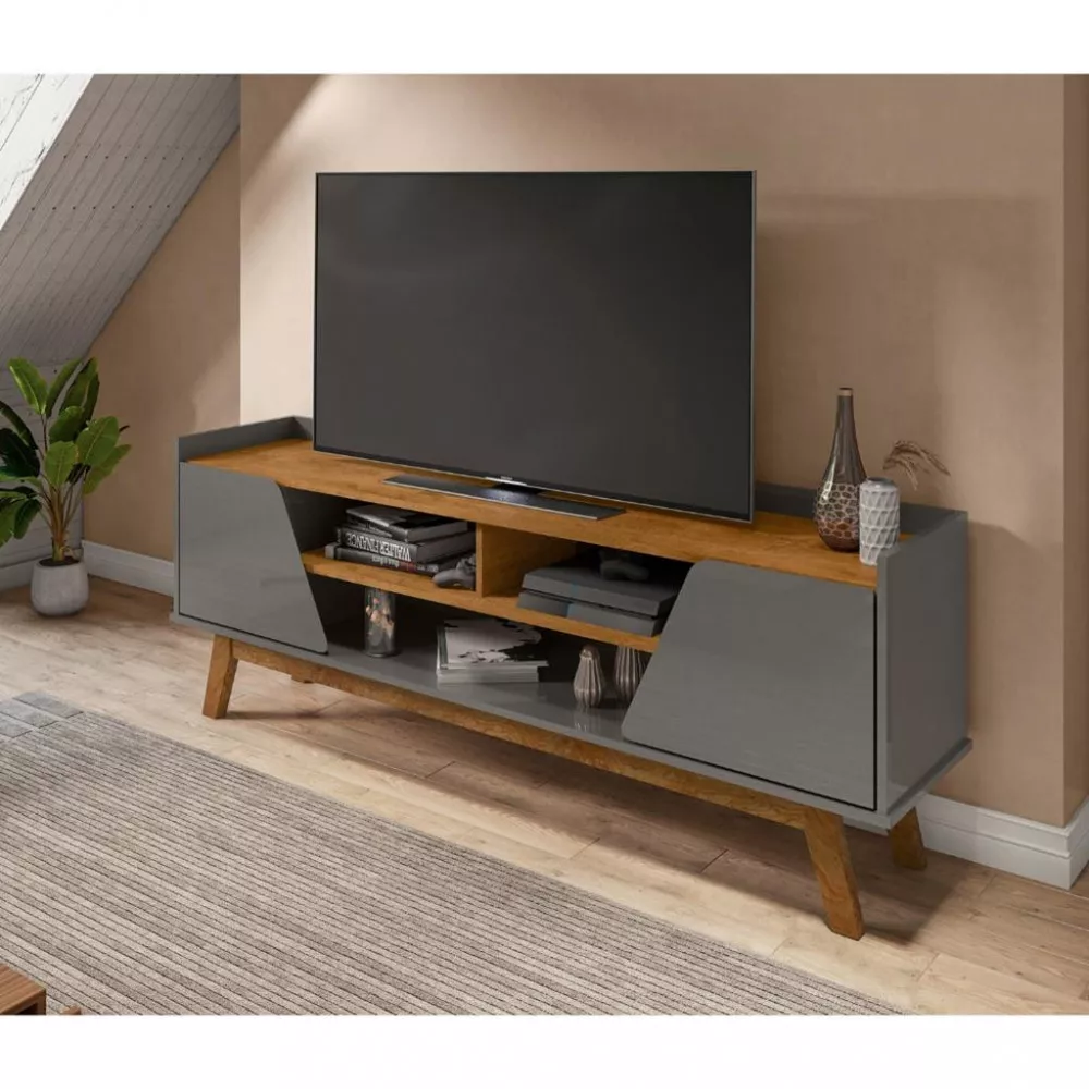 Image 0 of 4 of Rack para TV até 65 Polegadas 2 Portas com Pés de Madeira Turim Bechara