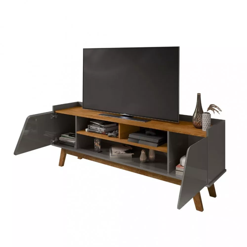 Image 2 of 4 of Rack para TV até 65 Polegadas 2 Portas com Pés de Madeira Turim Bechara