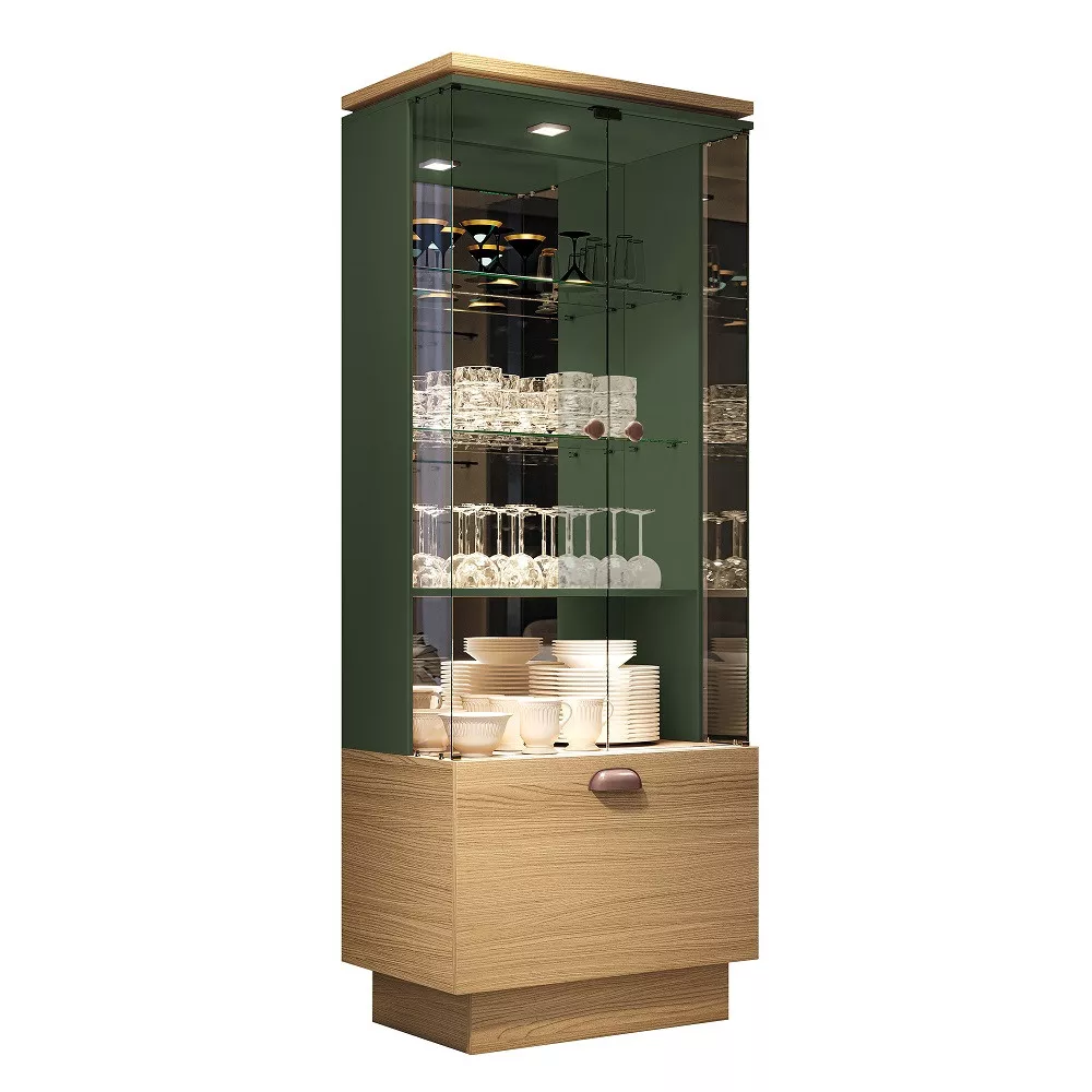 Cristaleira 2 Portas de Vidro 1 Gaveta Aura HB Móveis