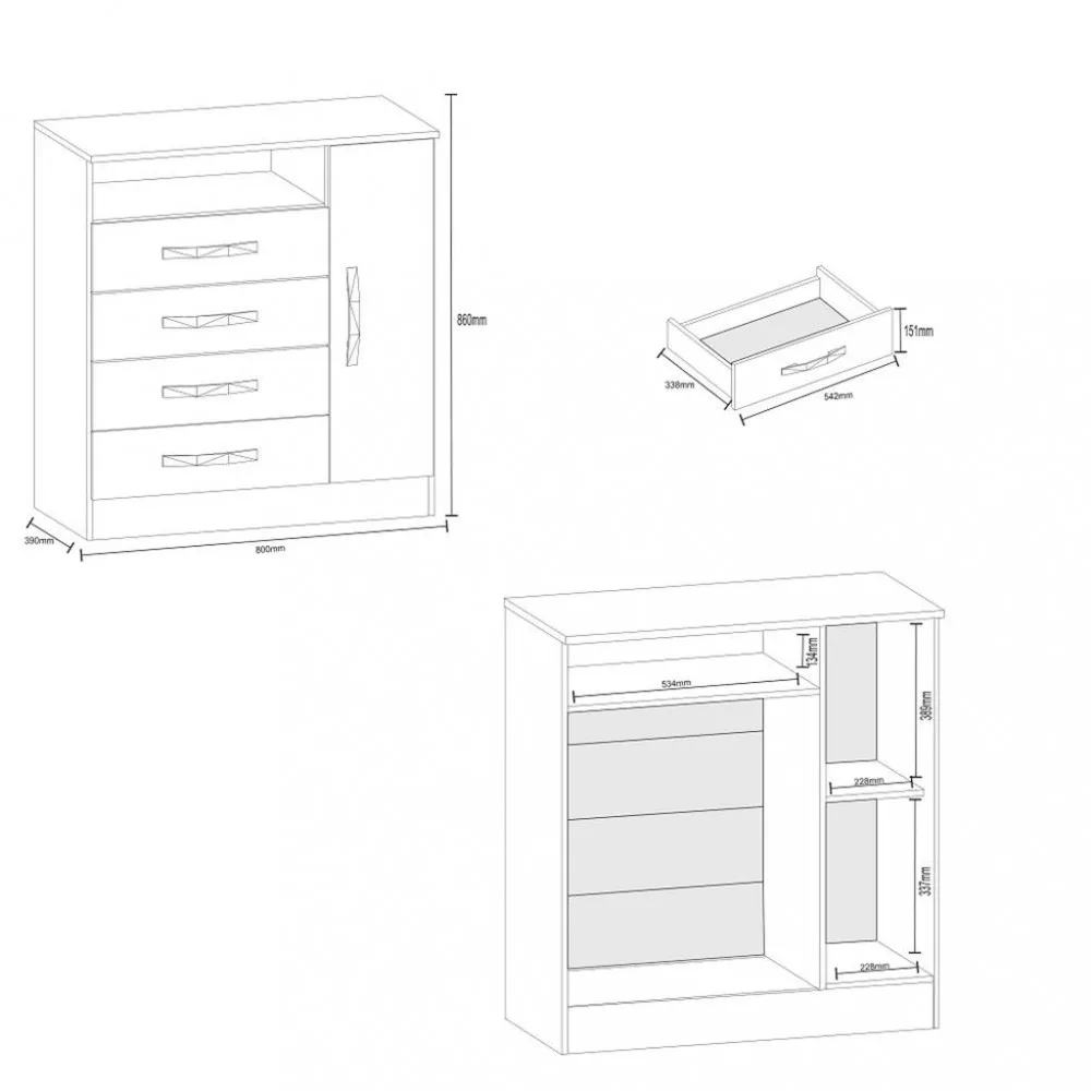 Cômoda 4 Gavetas 1 Porta Delta Atualle