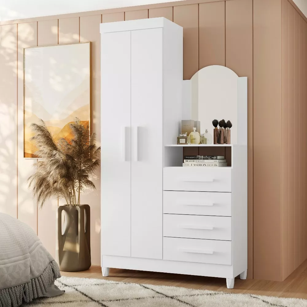 Guarda Roupa Solteiro com Cômoda 2 Portas 4 Gavetas Flex Albatroz