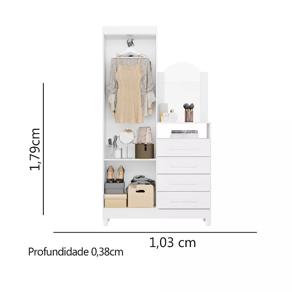 Guarda Roupa Solteiro com Cômoda 2 Portas 4 Gavetas Flex Albatroz