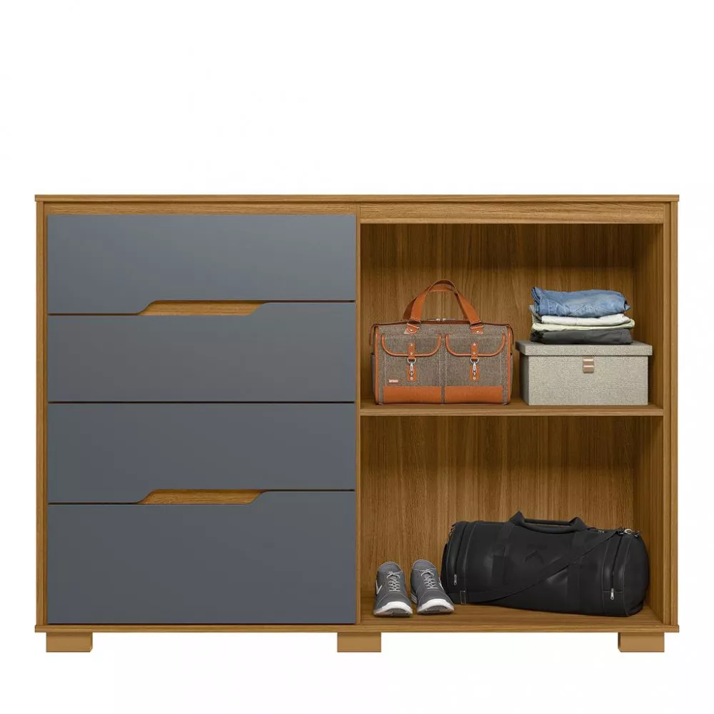 Cômoda Ripada 4 Gavetas 2 Portas com Pés Texas Moval