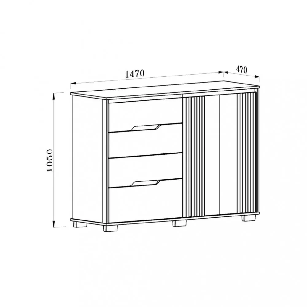Cômoda Ripada 4 Gavetas 2 Portas com Pés Texas Moval