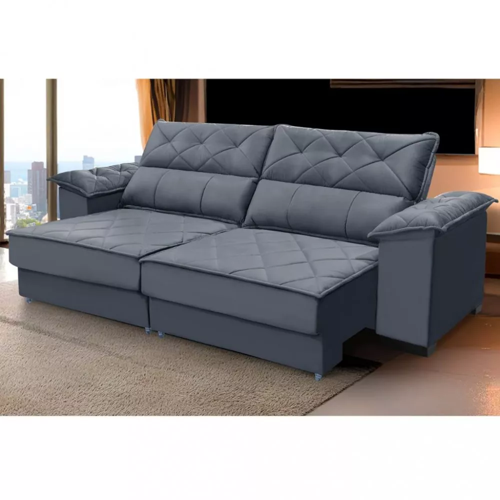 Sofá 4 Lugares Retrátil e Reclinável Veludo 260cm Roma Requinte Estofados