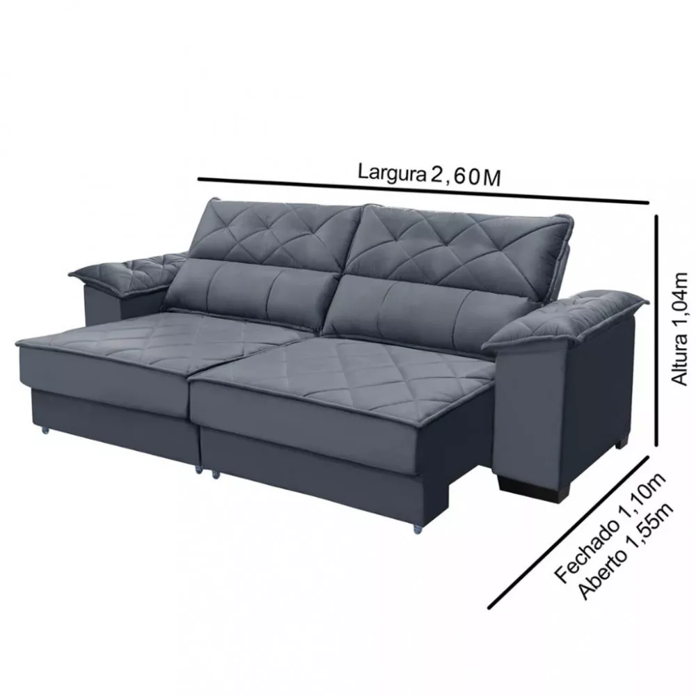 Sofá 4 Lugares Retrátil e Reclinável Veludo 260cm Roma Requinte Estofados