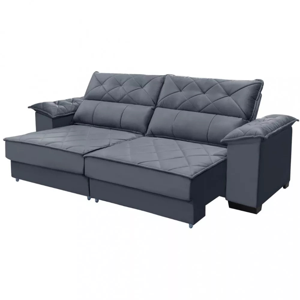 Sofá 4 Lugares Retrátil e Reclinável Veludo 260cm Roma Requinte Estofados