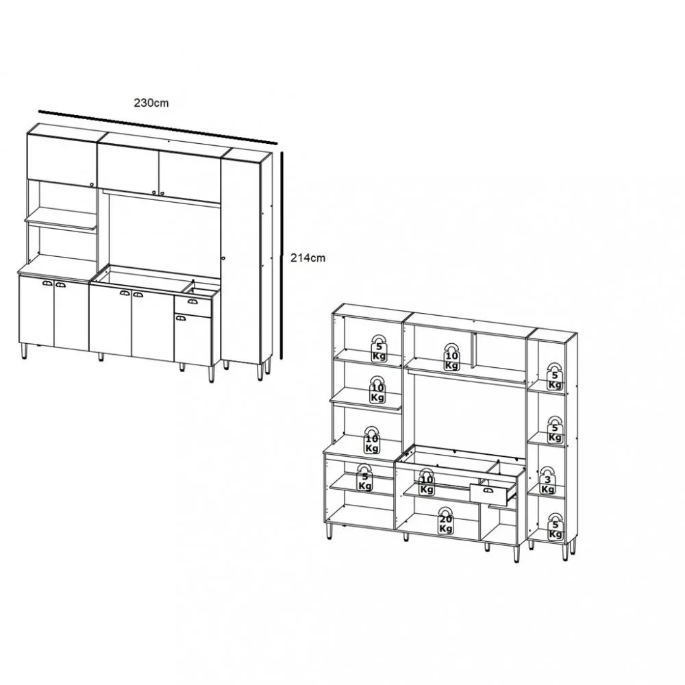 Image 3 of 5 of Cozinha Compacta 9 Portas 1 Gaveta sem Cuba Moderna THB