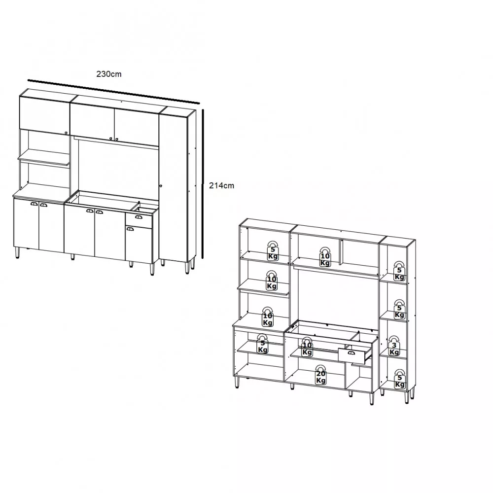 Image 4 of 5 of Cozinha Compacta 9 Portas 1 Gaveta sem Cuba Moderna THB