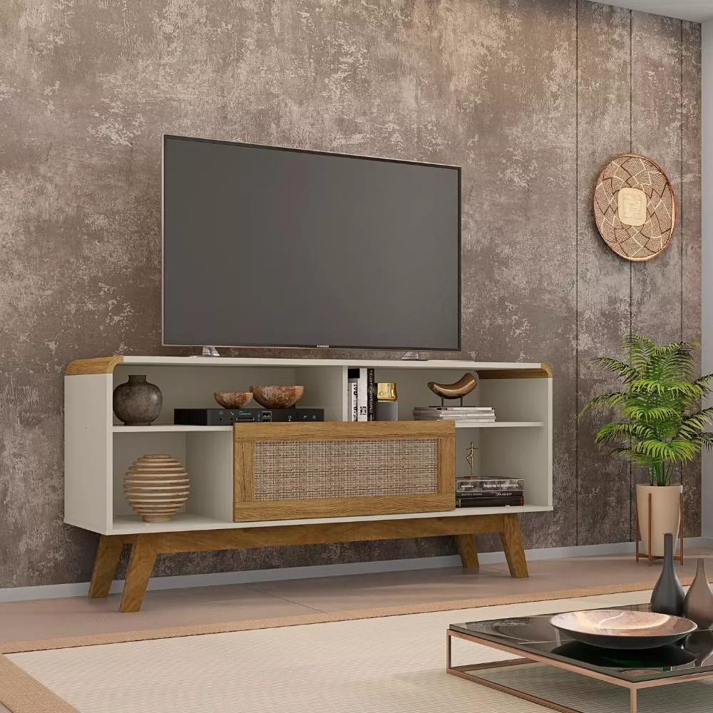 Rack para TV até 55 Polegadas 1 Porta com Pés de Madeira Lazuli Bechara