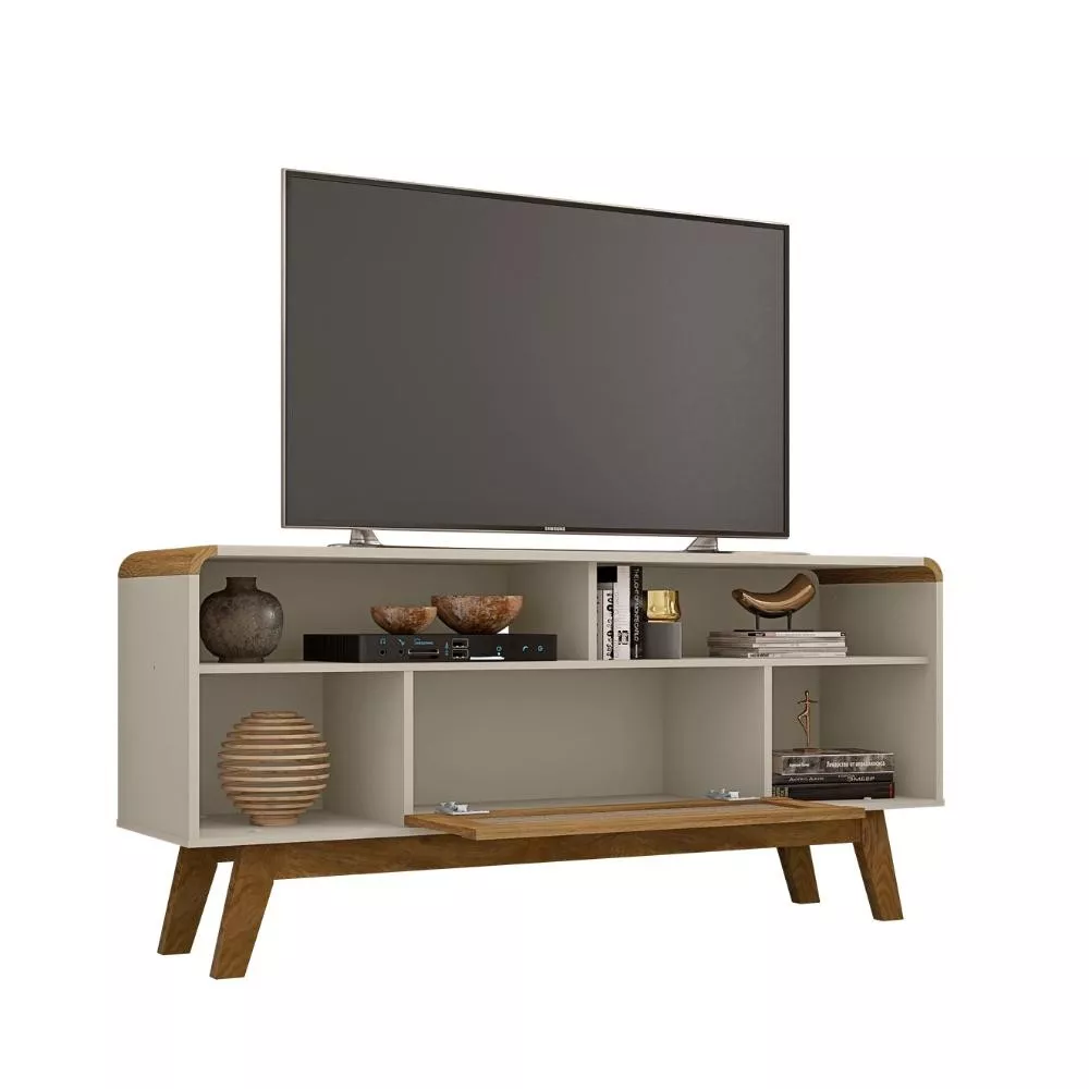 Rack para TV até 55 Polegadas 1 Porta com Pés de Madeira Lazuli Bechara