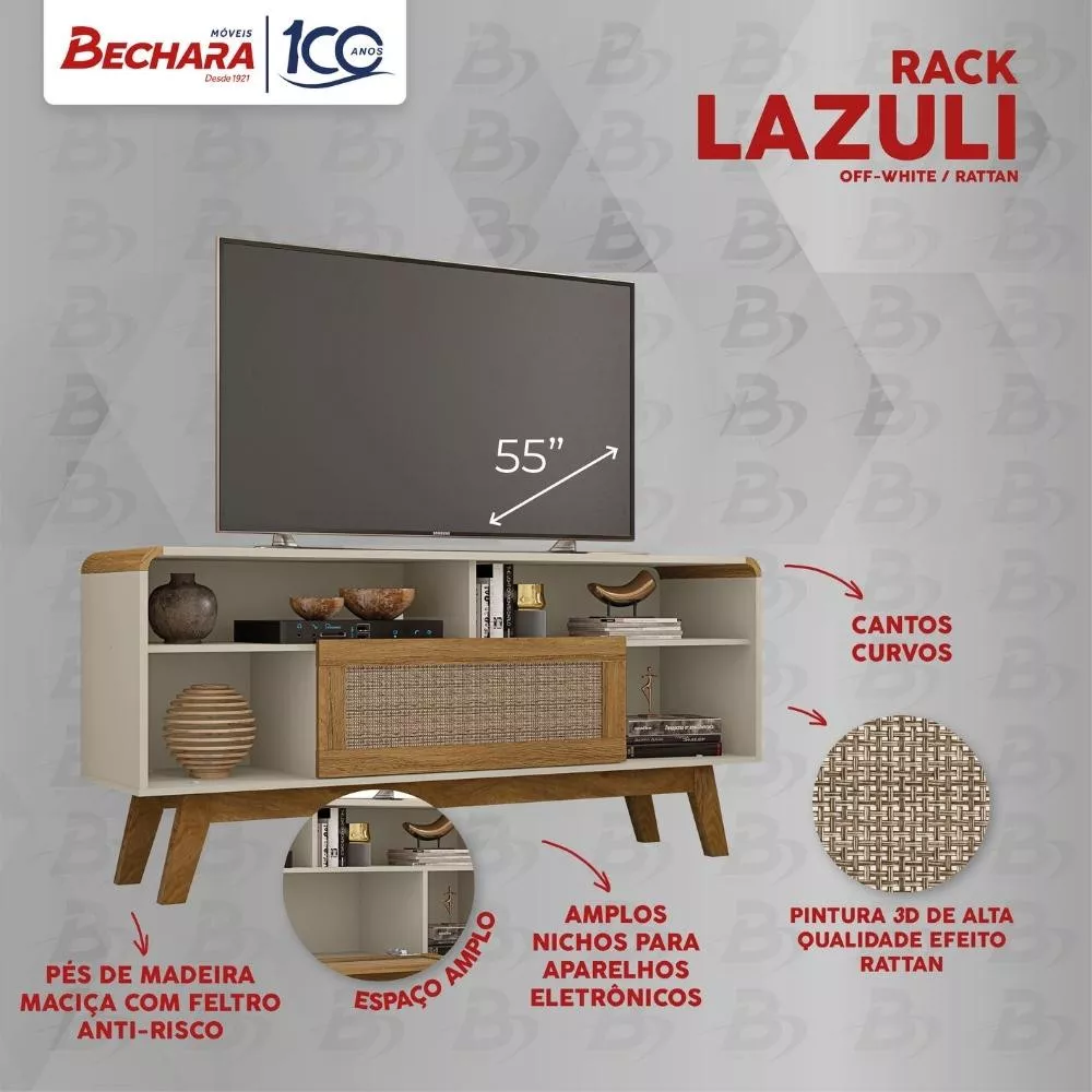 Rack para TV até 55 Polegadas 1 Porta com Pés de Madeira Lazuli Bechara