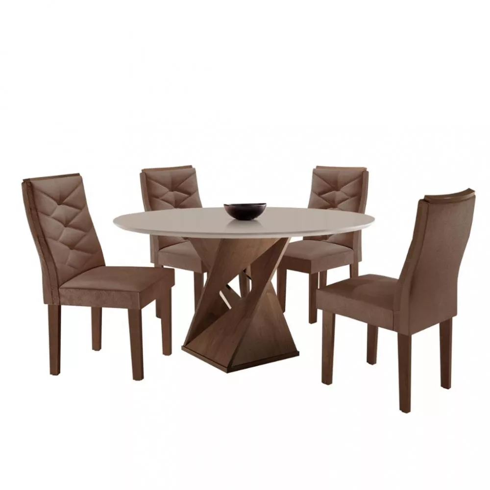 Conjunto Sala de Jantar Mesa Redonda 100cm 4 Cadeiras Barcelona Cel Móveis