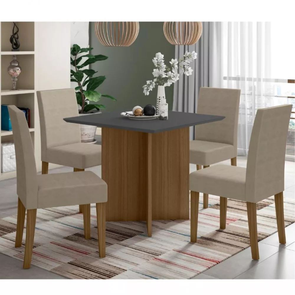 Conjunto Sala de Jantar Mesa 90cm Helo 4 Cadeiras Josi Poliman