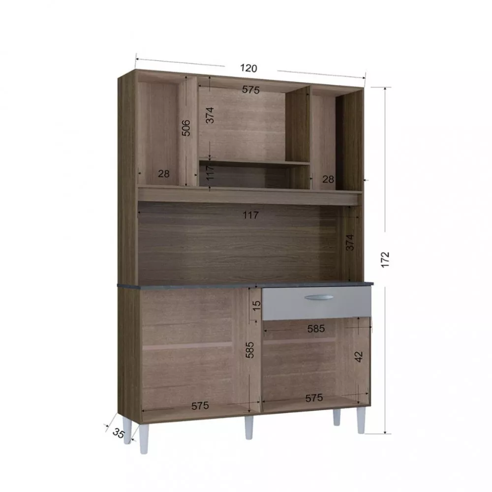 Cozinha Compacta 8 Portas 1 Gaveta Coral Poquema