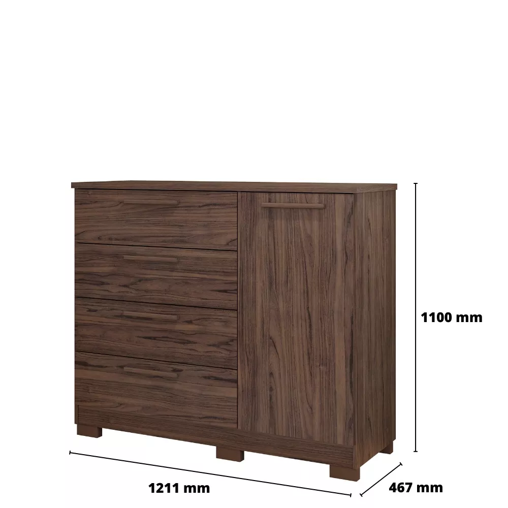 Cômoda 4 Gavetas 1 Porta com Pés 100 MDF Malu Panan