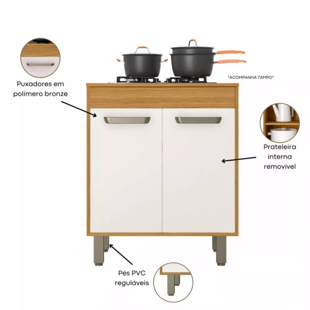 Balcão 70cm com Tampo 2 Portas Malta Poliman