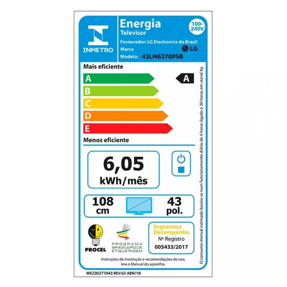 Smart TV LG 43 Polegadas Full HD 43LM6370 Wifi, Bluetooth, HDR, ThinQ AI compatível com Inteligência Artificial