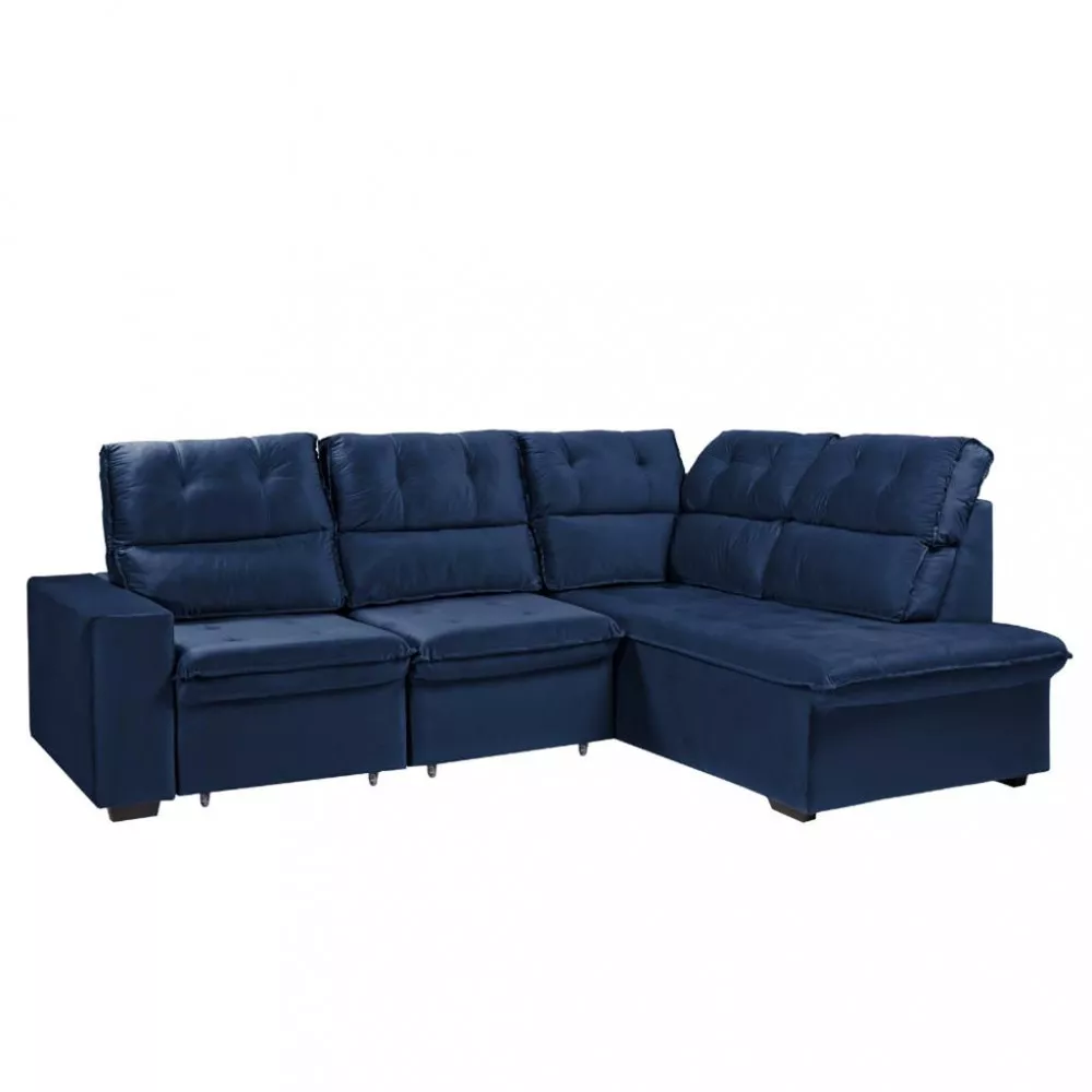 Sofá de Canto 5 Lugares Retrátil Reclinável 255cm Veludo Luiza Takei