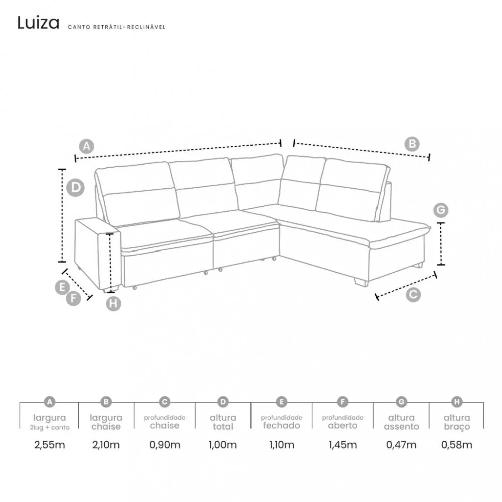 Sofá de Canto 5 Lugares Retrátil Reclinável 255cm Veludo Luiza Takei