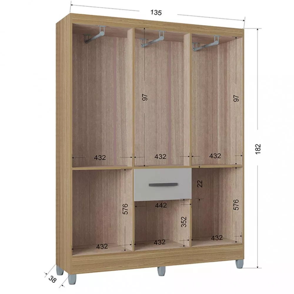 Guarda Roupa Solteiro 7 Portas 1 Gaveta Turin Poquema