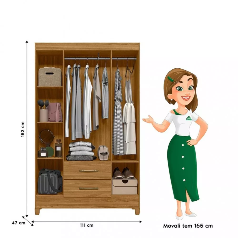Guarda Roupa Solteiro 4 Portas 2 Gavetas Paraty Moval