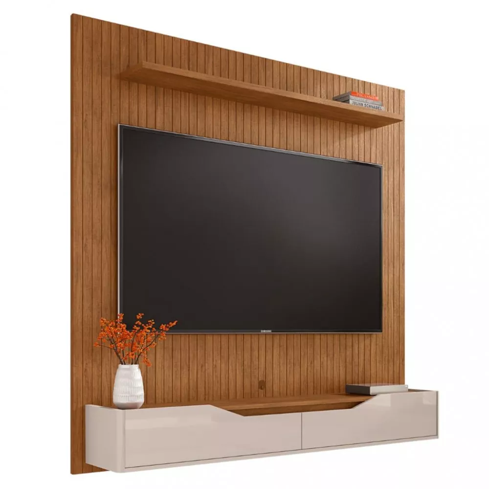 Image 1 of 6 of Painel Frisado para TV Até 60 Polegadas 2 Portas 160cm Milão Casa D