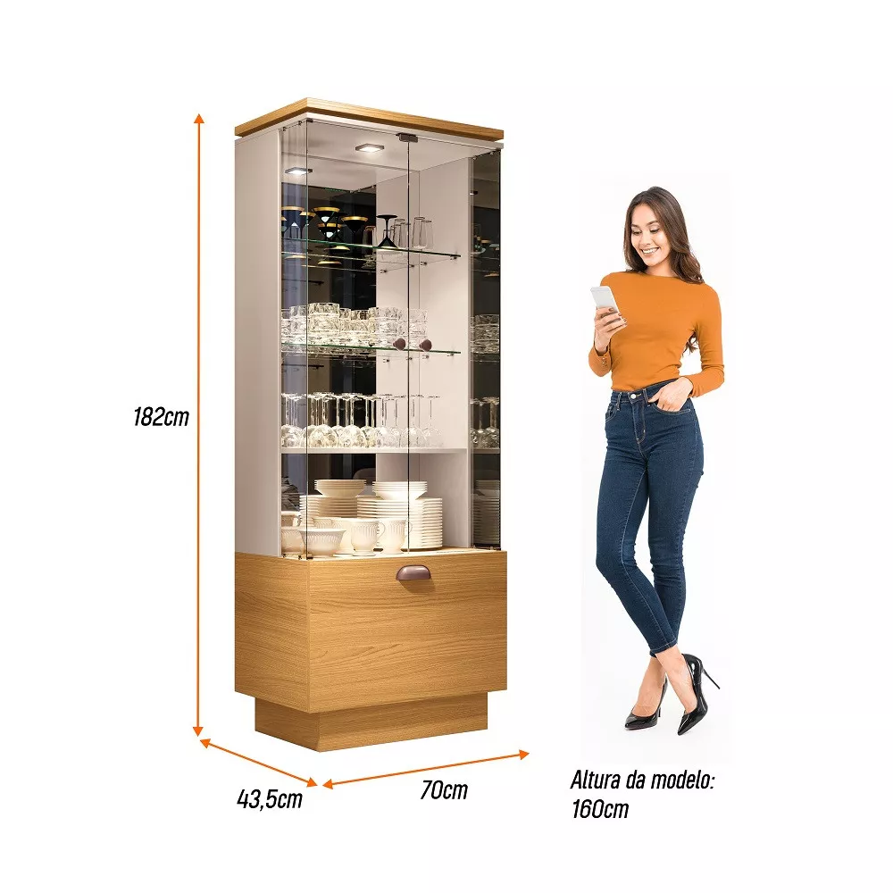 Cristaleira 2 Portas de Vidro 1 Gaveta Aura HB Móveis