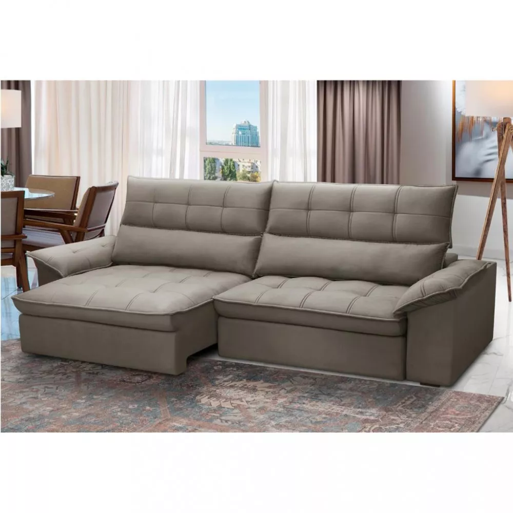 Sofá 4 Lugares Retrátil Reclinável Veludo 250cm Cartaxo Ferguile