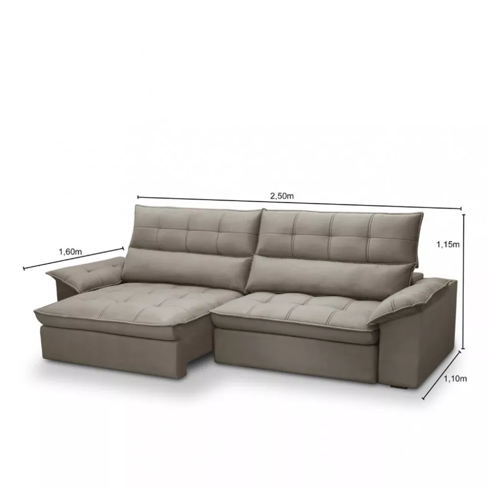 Sofá 4 Lugares Retrátil Reclinável Veludo 250cm Cartaxo Ferguile