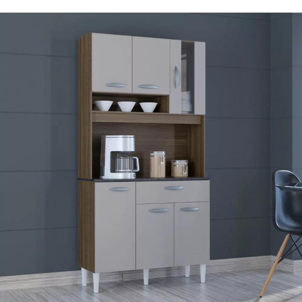 Cozinha Compacta 6 Portas 1 Gaveta Coral Poquema