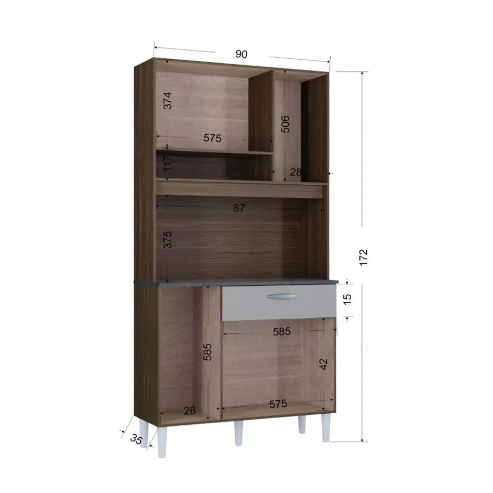 Cozinha Compacta 6 Portas 1 Gaveta Coral Poquema