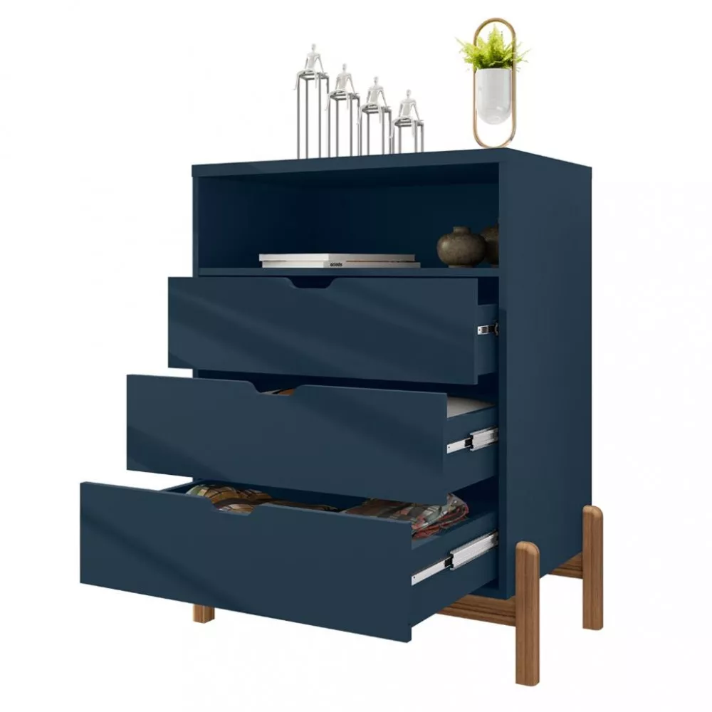 Cômoda 3 Gavetas com Pés de Madeira Antares Casa D