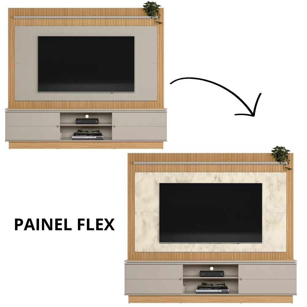 Estante Home Ripada para TV até 75 Polegadas Flex 2 Portas de Correr Guararapes Linea Brasil