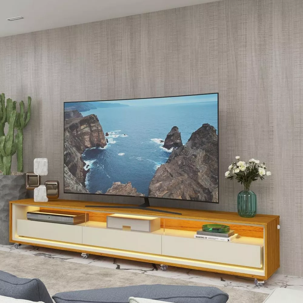 Image 0 of 4 of Rack para TV até 85 Polegadas 3 Gavetas LED com Rodízios Requinte Gelius