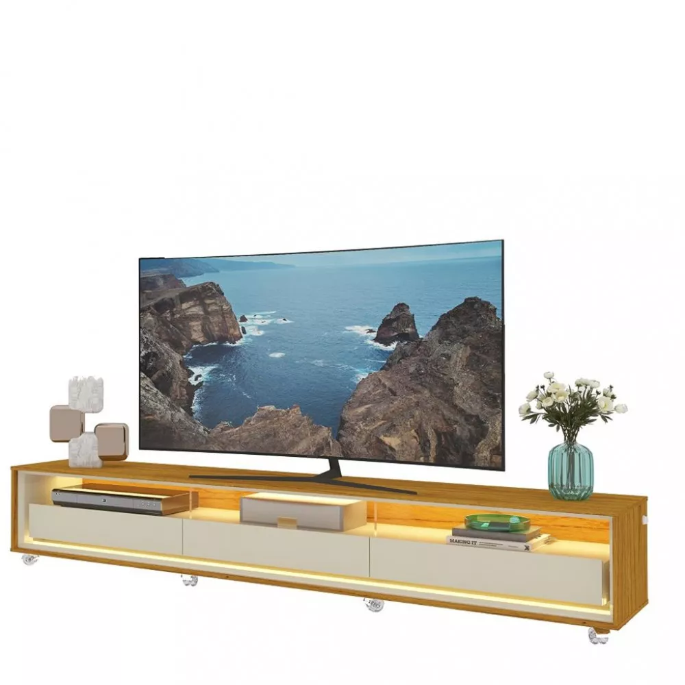 Image 1 of 4 of Rack para TV até 85 Polegadas 3 Gavetas LED com Rodízios Requinte Gelius