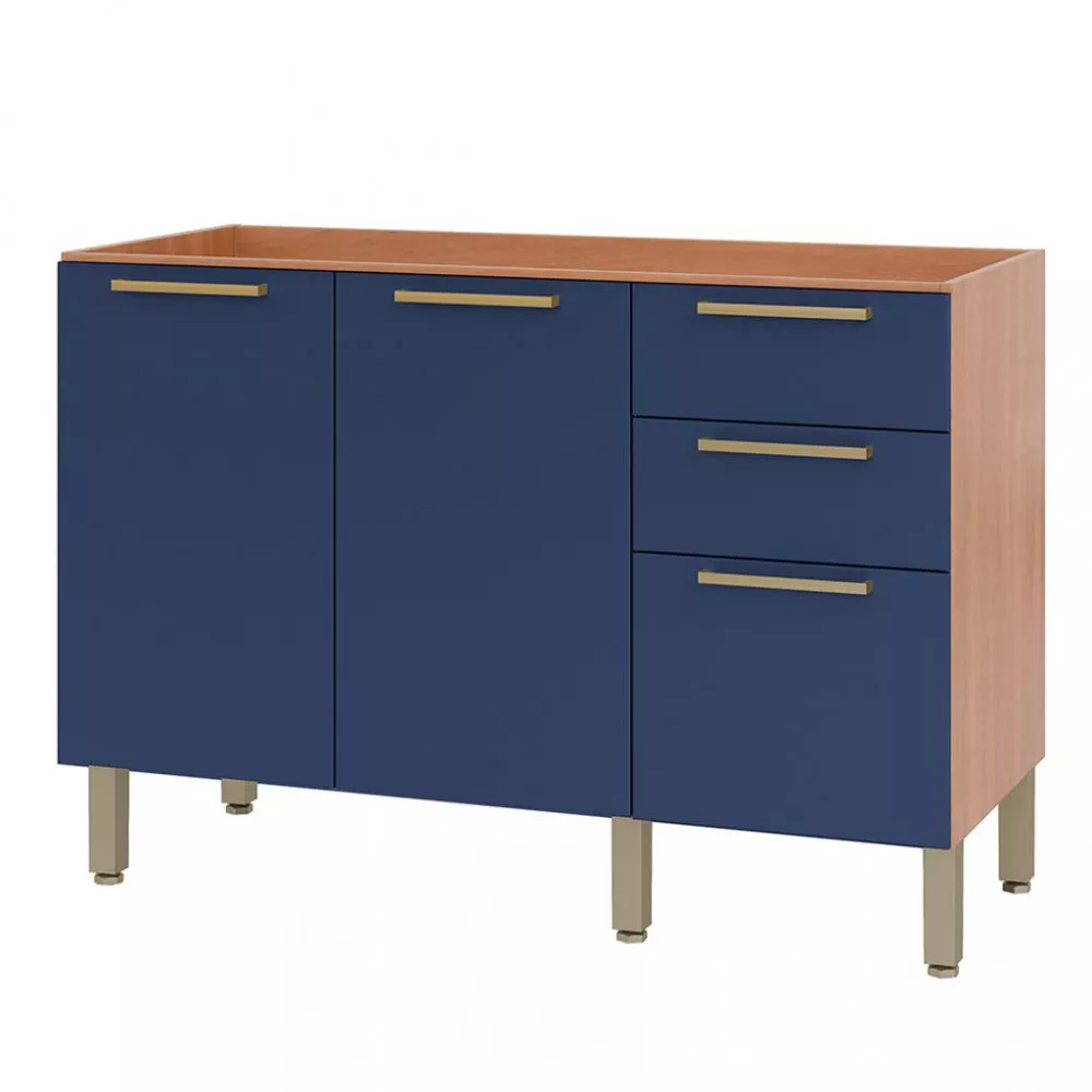 Balcão 2 Portas 3 Gavetas Sem Tampo 120cm Sálvia Telasul