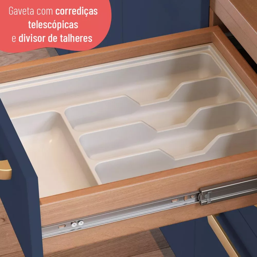 Balcão 2 Portas 3 Gavetas Sem Tampo 120cm Sálvia Telasul