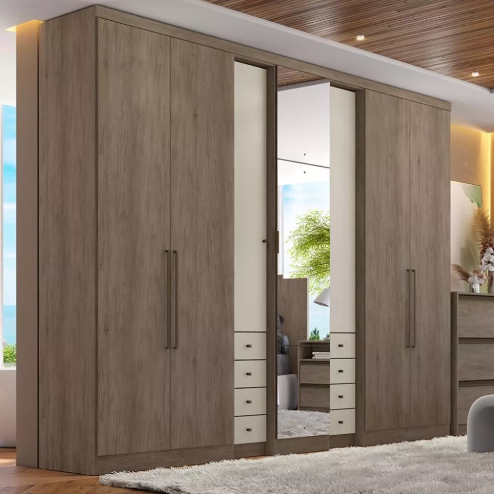 Guarda Roupa Casal com Espelho 7 Portas 8 Gavetas Absolut Glass THB