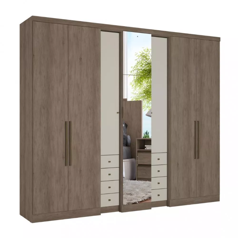 Guarda Roupa Casal com Espelho 7 Portas 8 Gavetas Absolut Glass THB