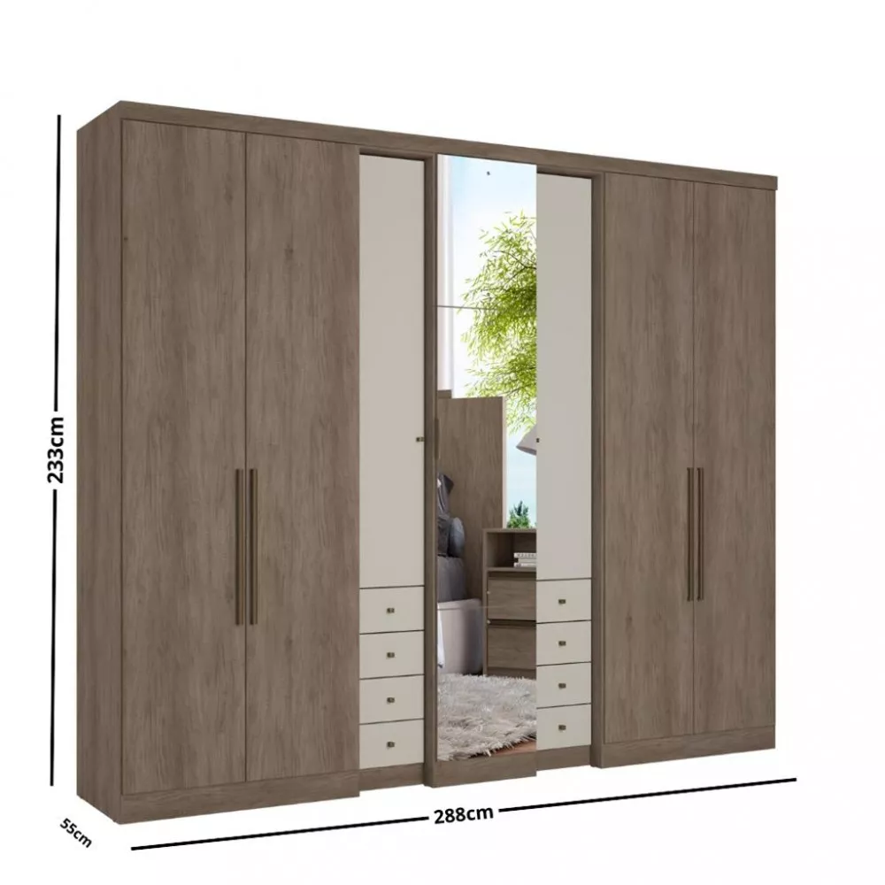 Guarda Roupa Casal com Espelho 7 Portas 8 Gavetas Absolut Glass THB